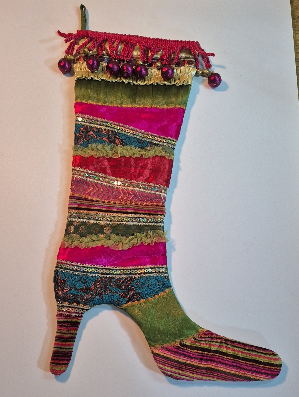 PIER 1 Decorative Fabric Victorian Theme Holiday Christmas Stocking Heeled Boots - Picture 3 of 16